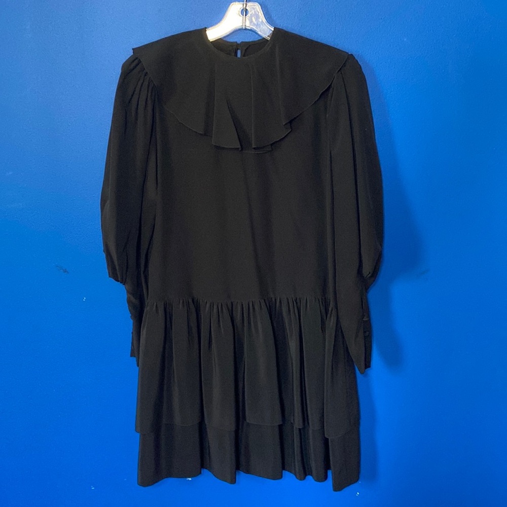 VNTG 1982 ST SIMON FEMME Black Silk Long Sleeved Midi Dress. Sz 8